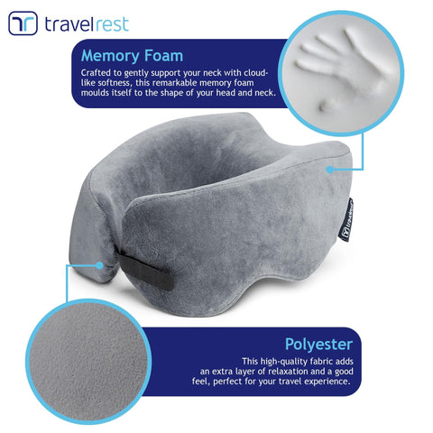 TRAVELREST Nest Neck Support Pillow with memory foam provides plush on-plane comfort.
