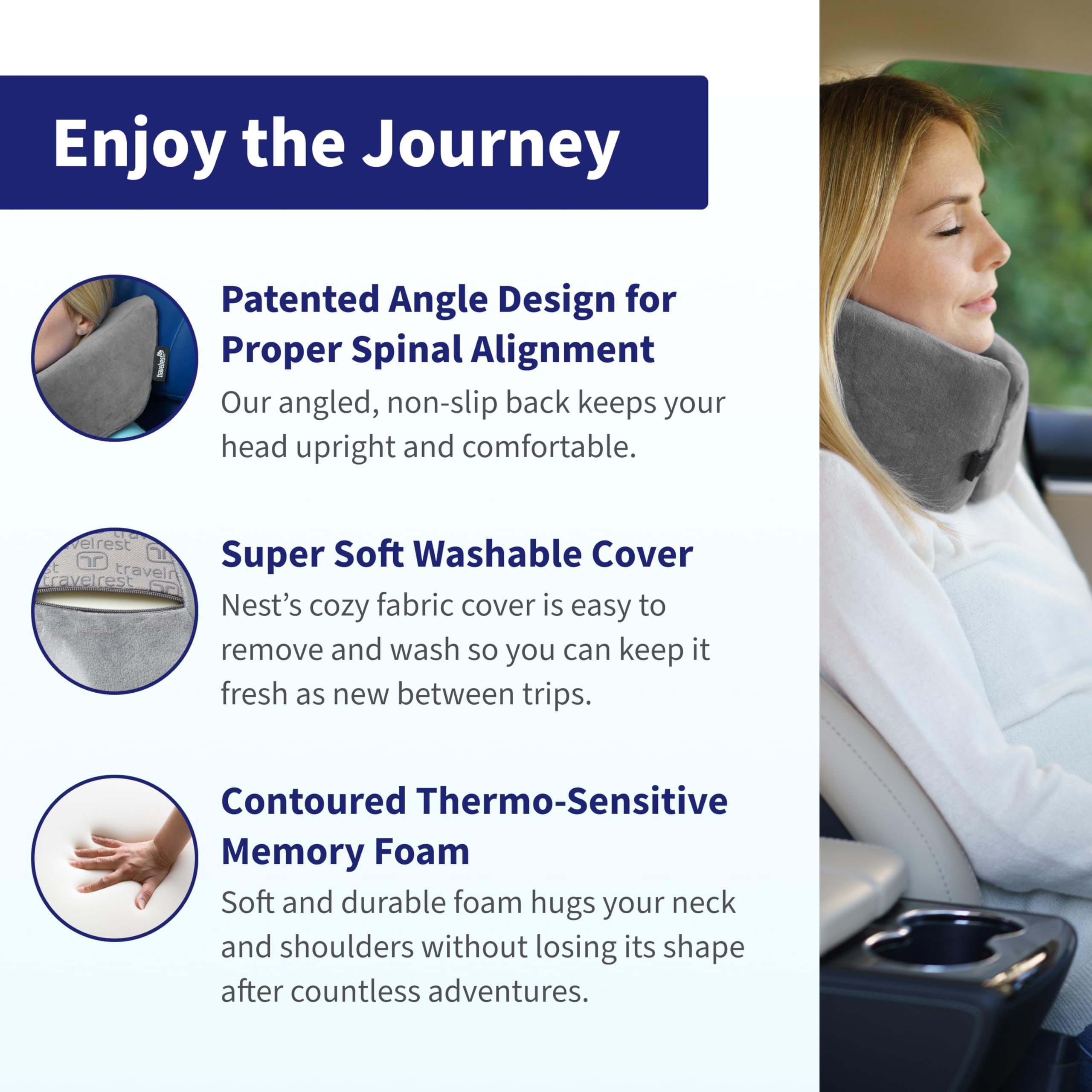 TRAVELREST Nest Neck Support Pillow with washable cover for easy cleaning.