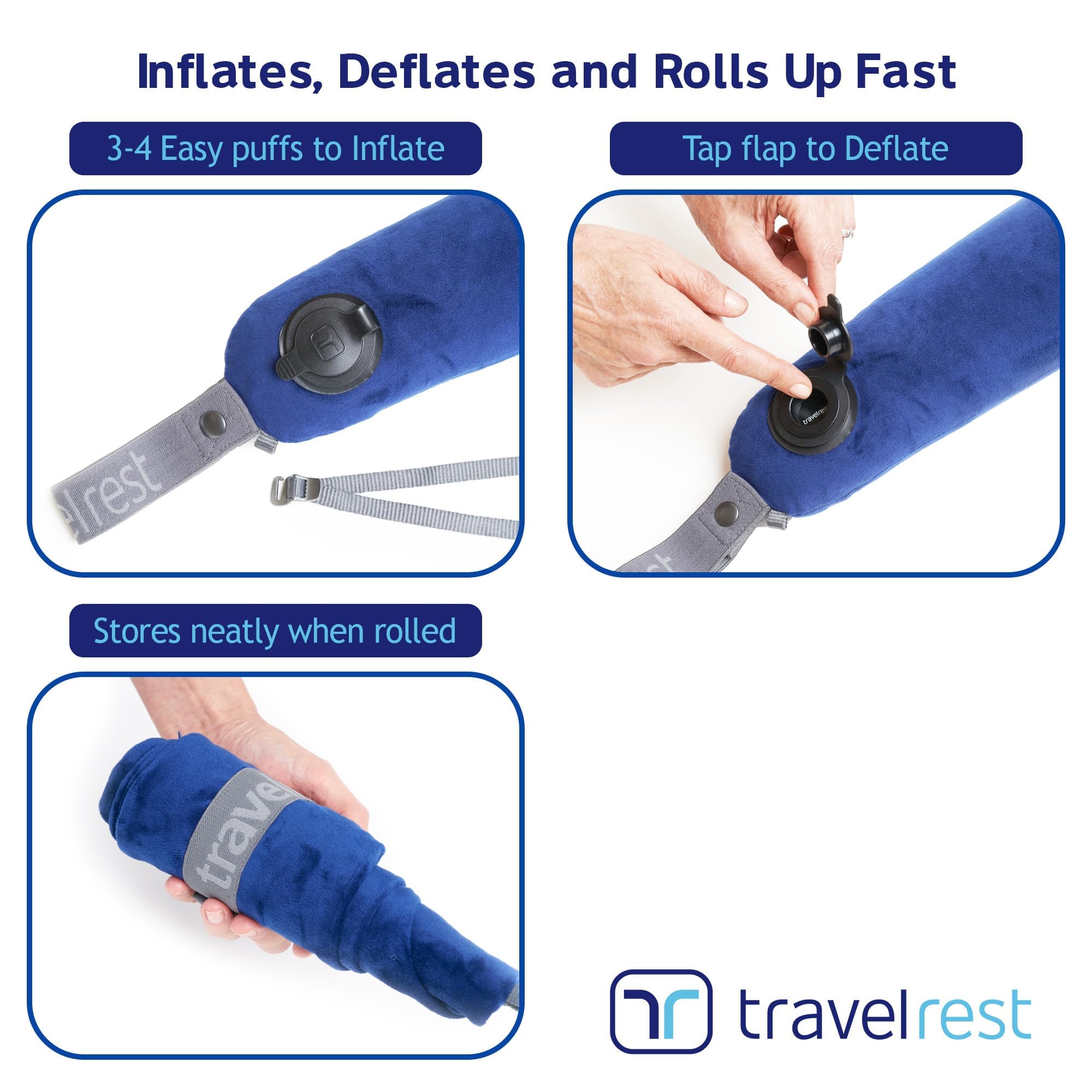 Travelrest packable design showcased as part of travel essentials.