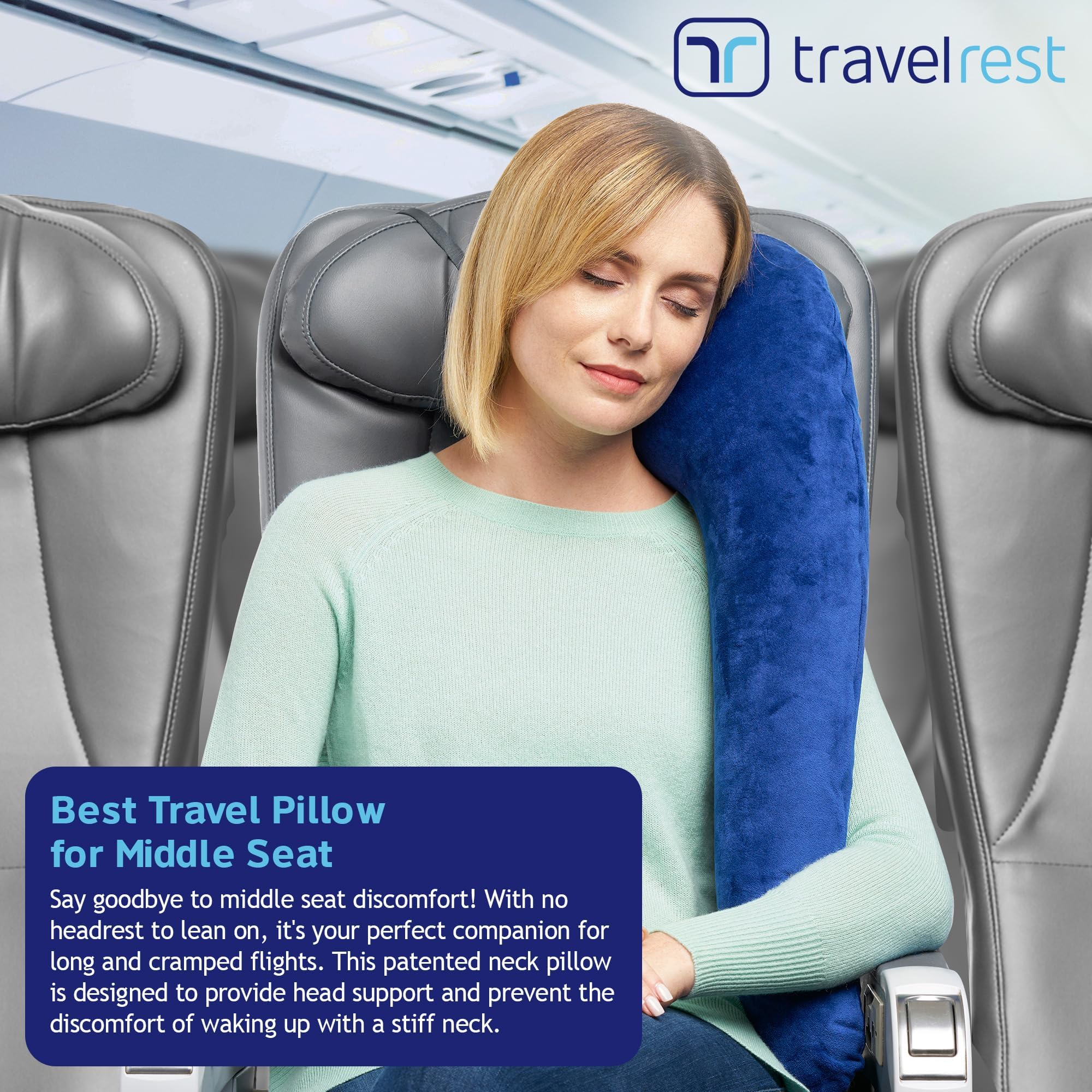 Travelrest portable inflatable pillow rolled for compact carry-on.