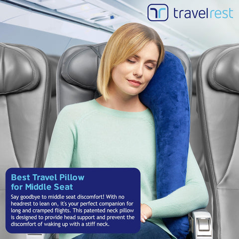 Travelrest portable inflatable pillow rolled for compact carry-on.