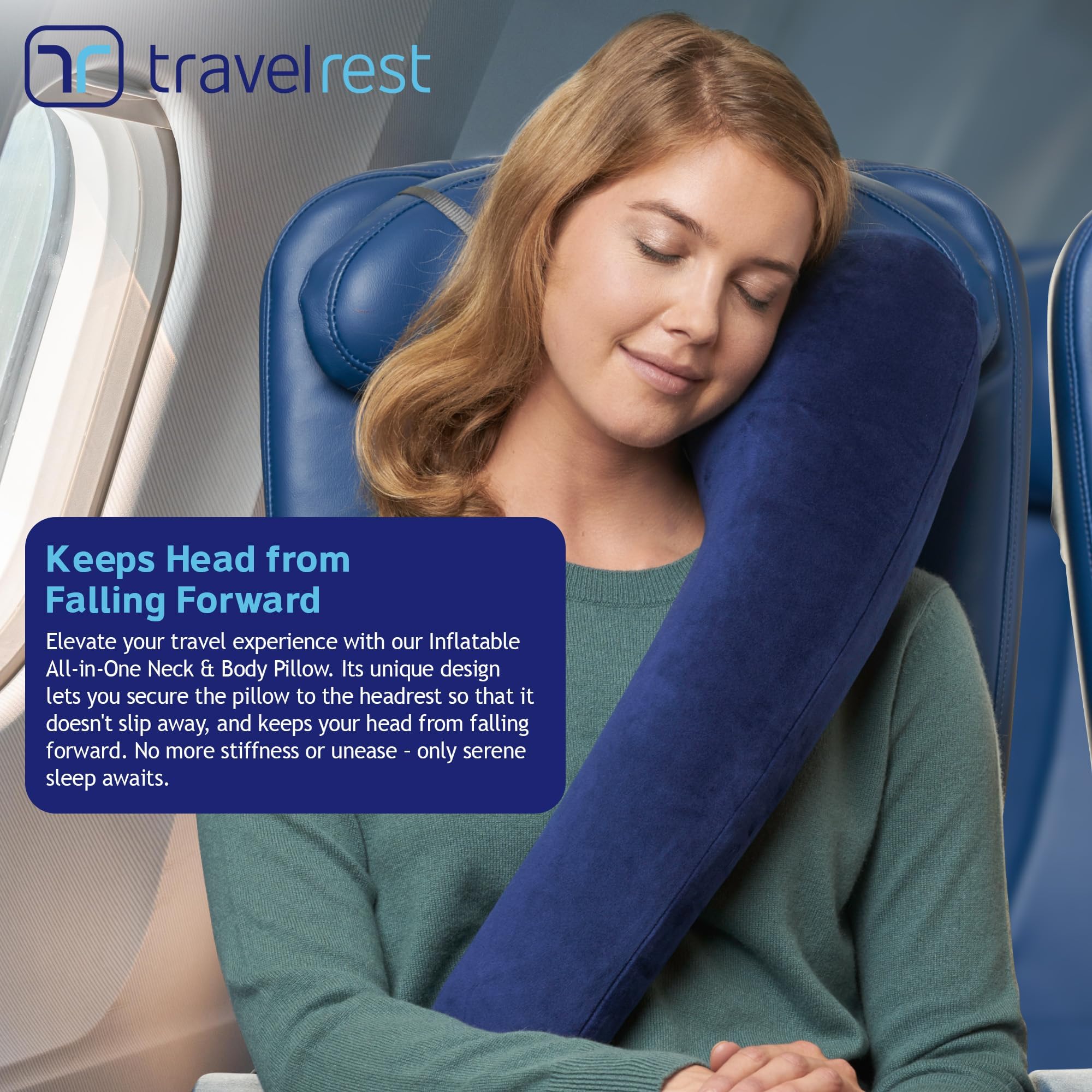 Travelrest pillow with soft velour cover for premium touch and comfort.