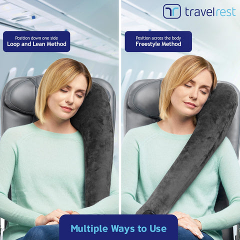 TRAVELREST travel bag-friendly pillow stores compactly and inflates for instant comfort.