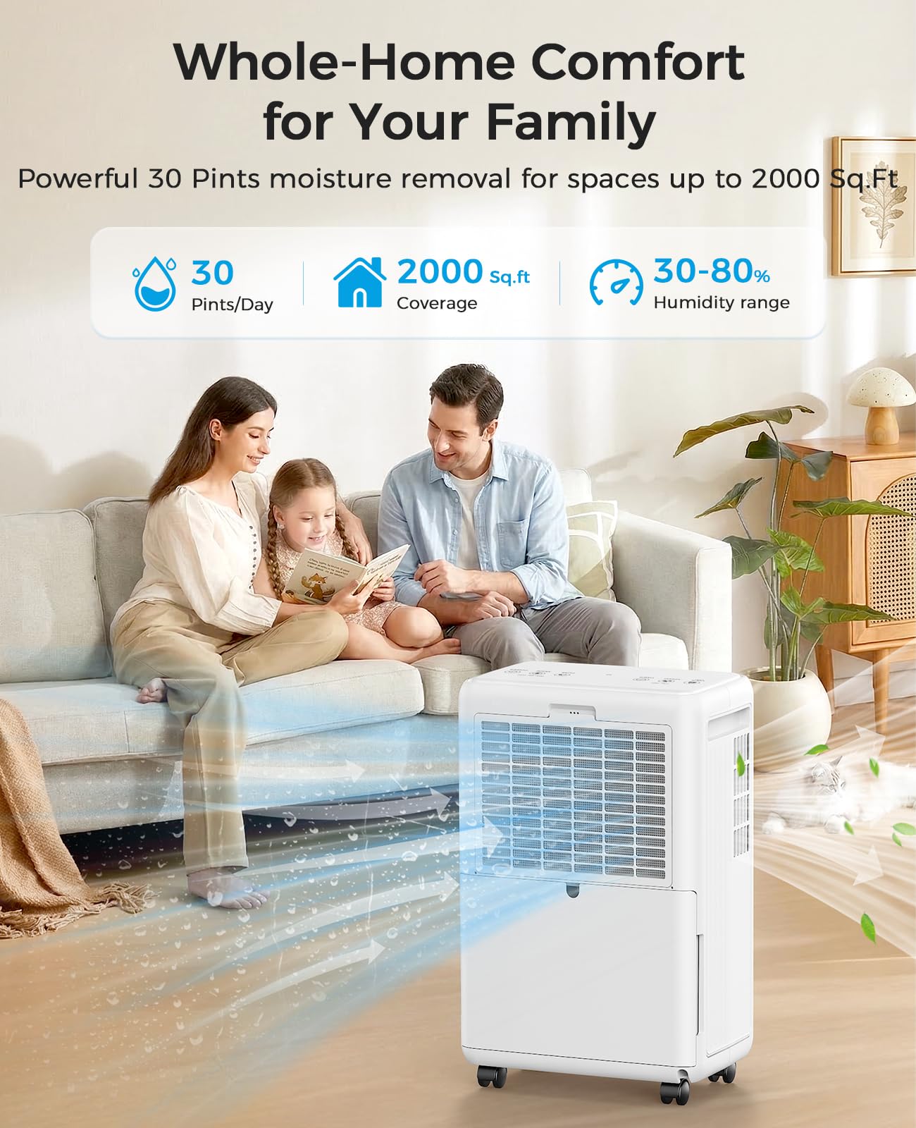 Trazico dehumidifier operates quietly at 35dB for undisturbed living spaces.