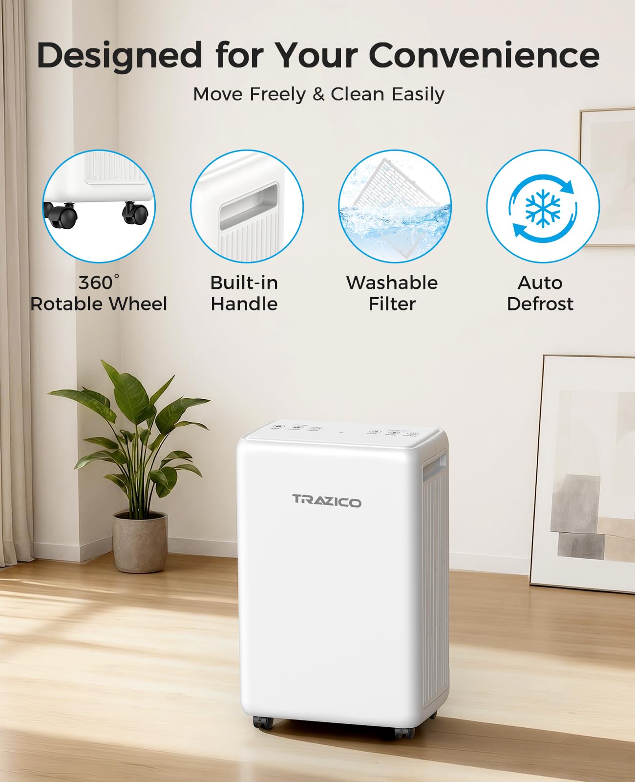 Trazico washable filter helps keep airflow clean with simple maintenance.