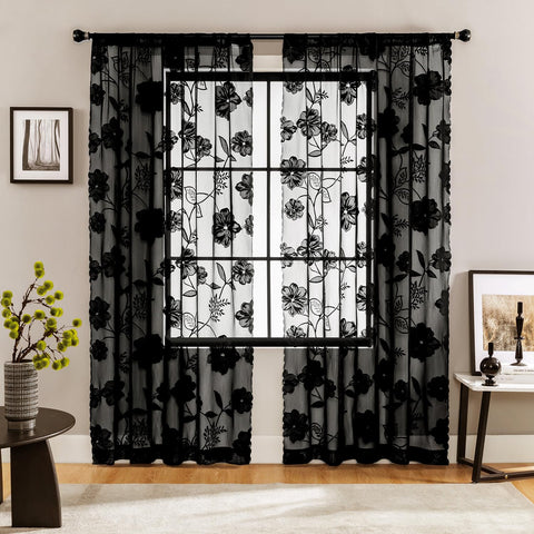 Treatmentex bedroom lace curtains semi-sheer rose pattern filter light softly