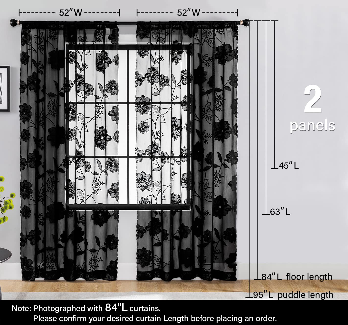 Treatmentex black lace curtains for living room ambiance