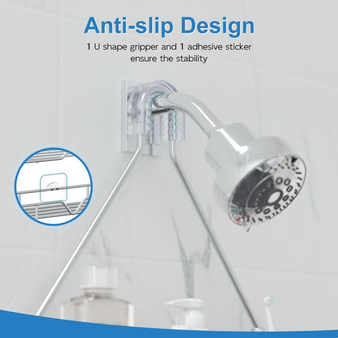 TreeLen two-shelf design holds shampoos and soaps in a compact bathroom.