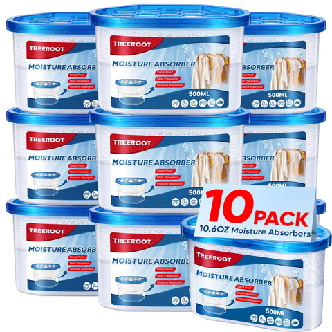 Treeroot 10-pack moisture absorbers for closet keeps clothes dry and protected.