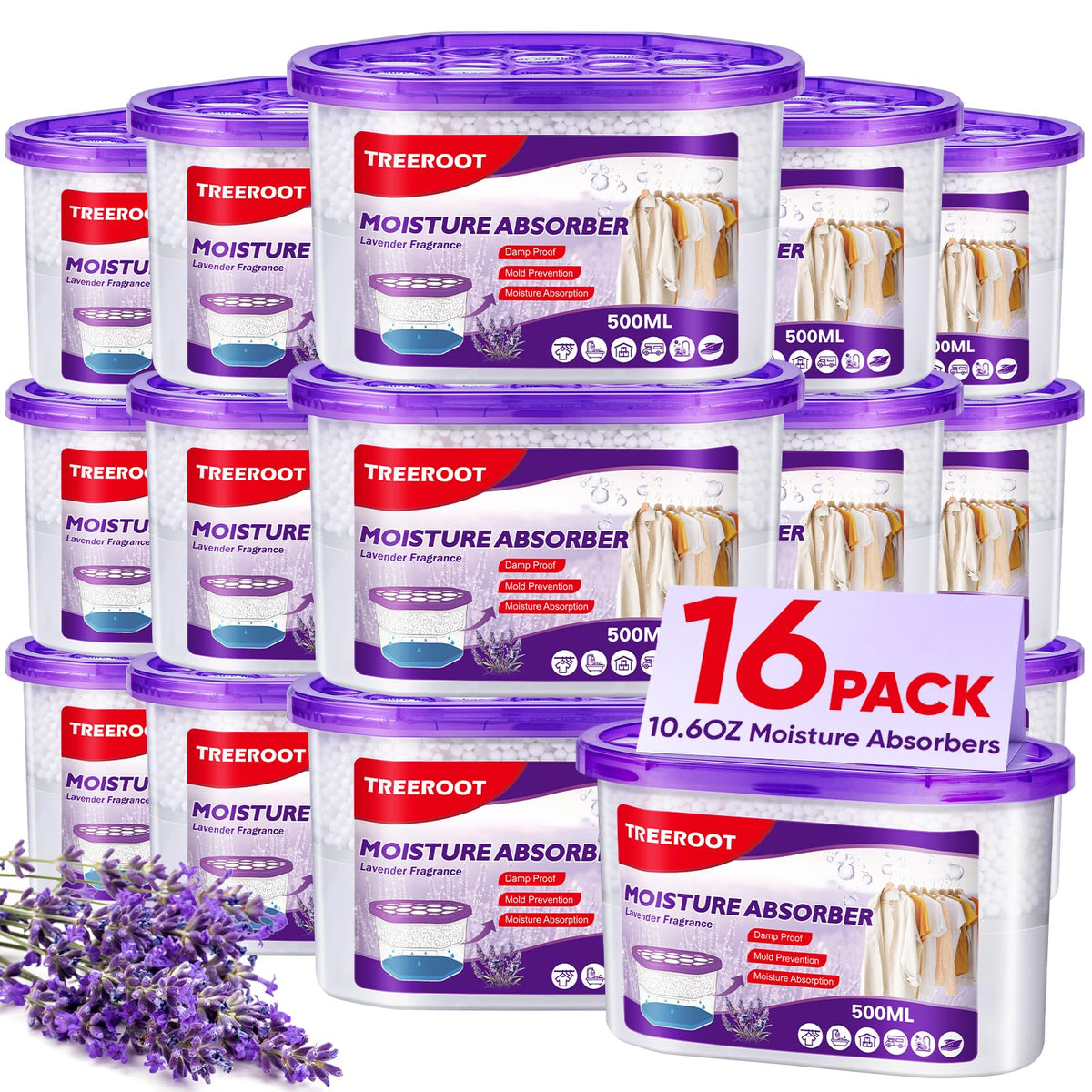 Treeroot 16-pack moisture absorbers bucket protects closets from humidity.