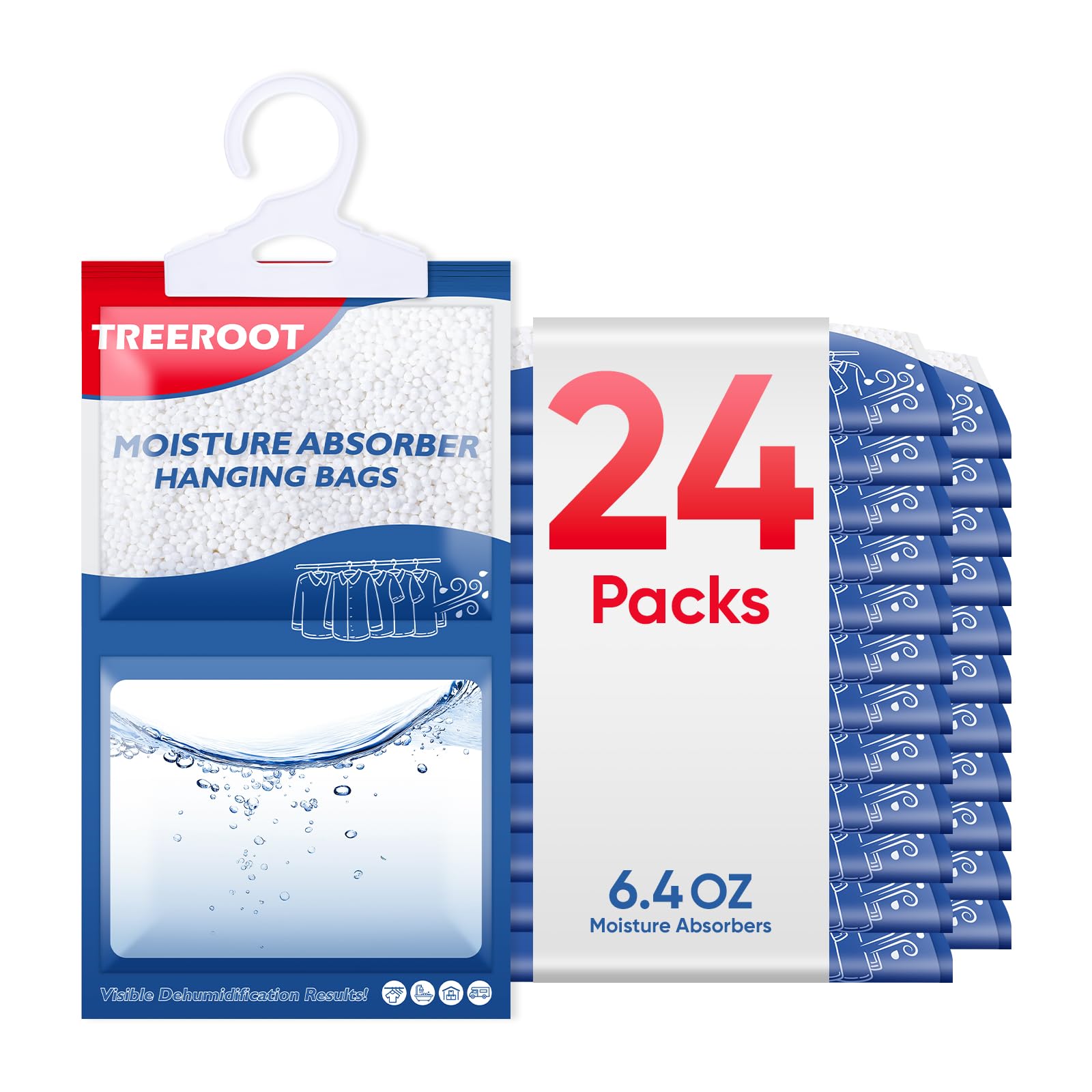 Treeroot moisture absorber in a wardrobe bag protects clothes from moisture.