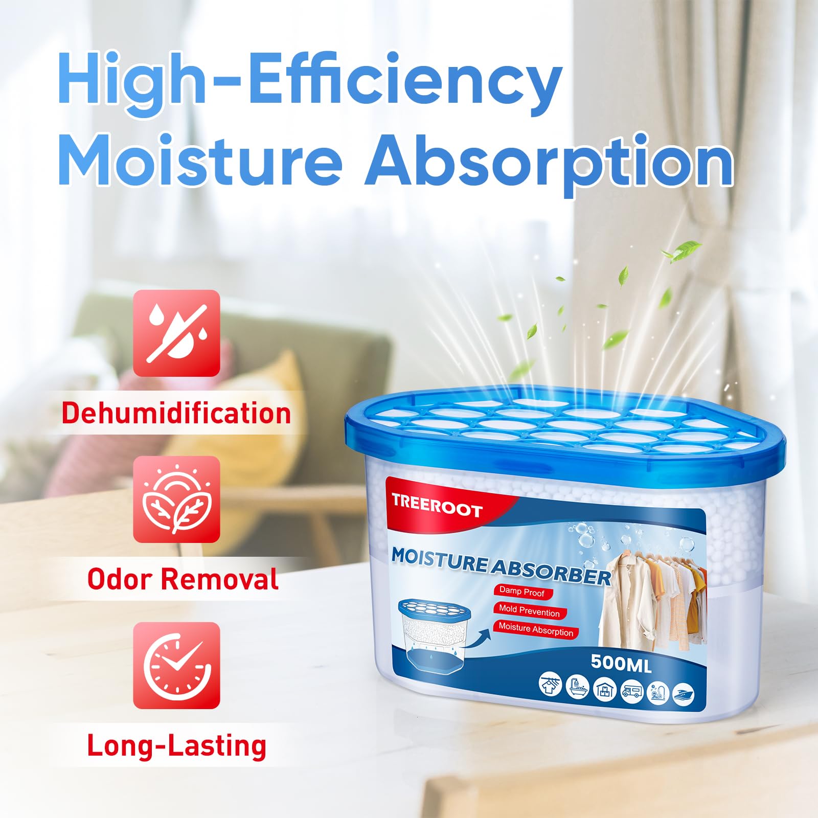 Treeroot wardrobe moisture absorber preserves clothing by reducing dampness