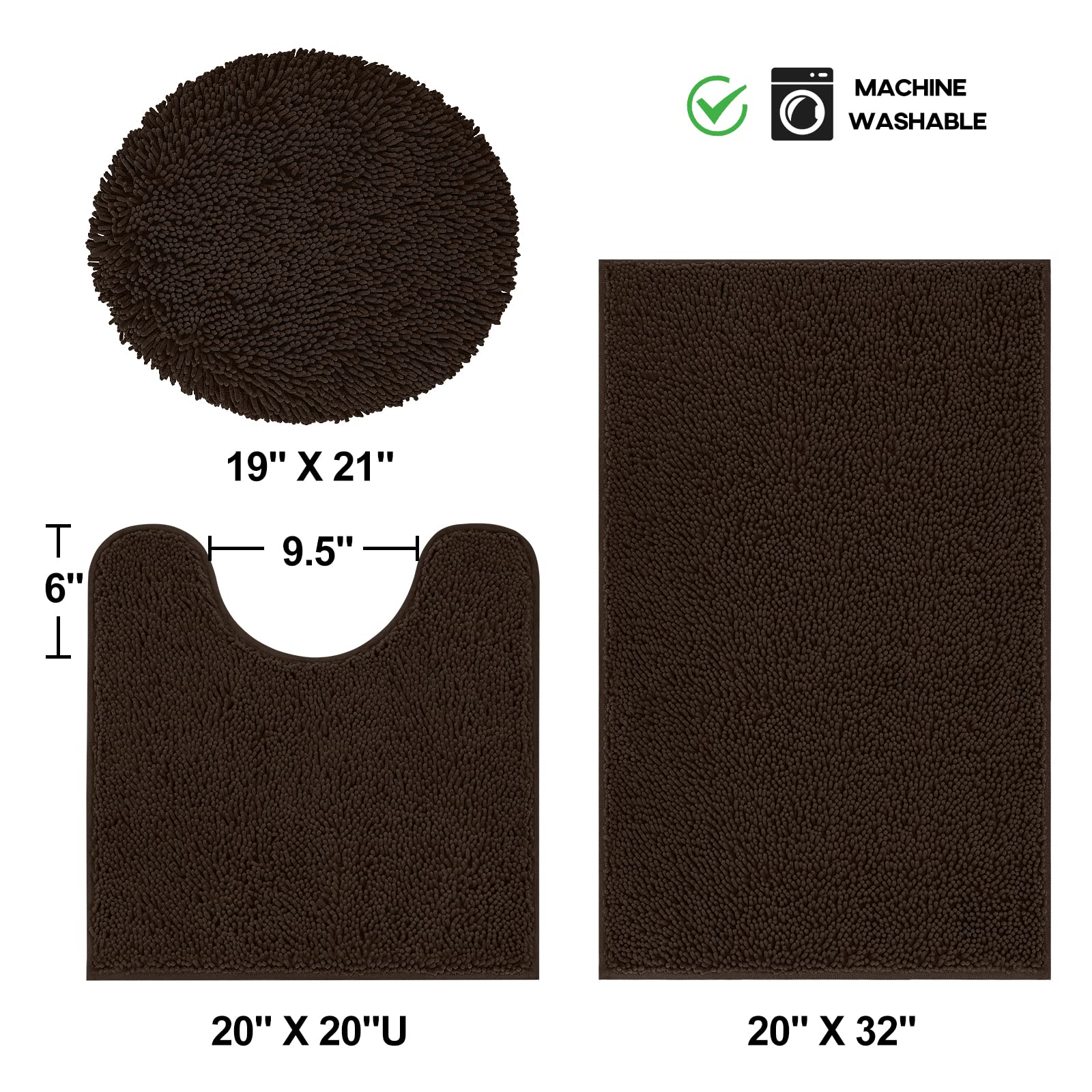 TREETONE chenille bath mat 20x20 U-shape contoured for toe warmth
