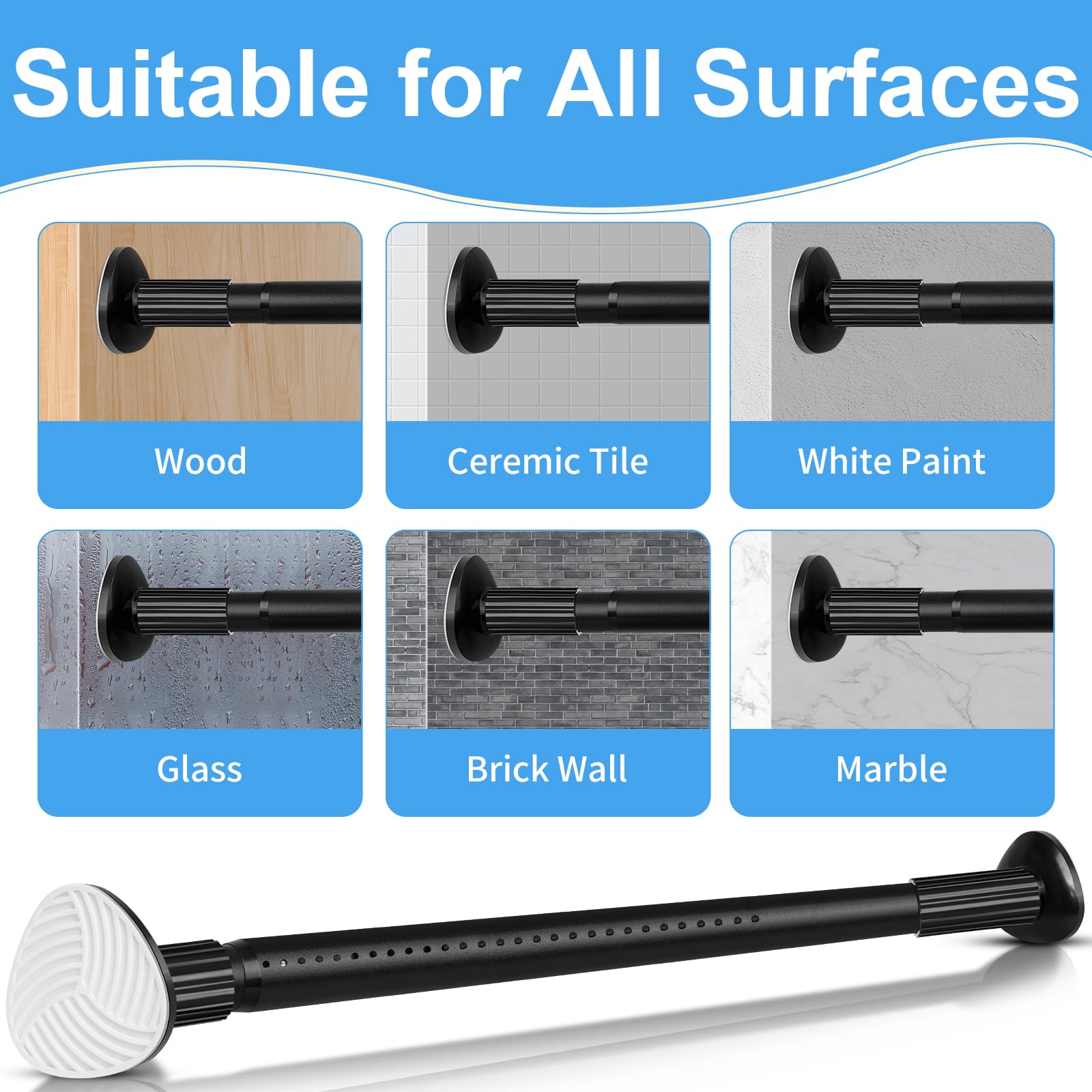 Treije tension rod adjustable length fits multiple window sizes