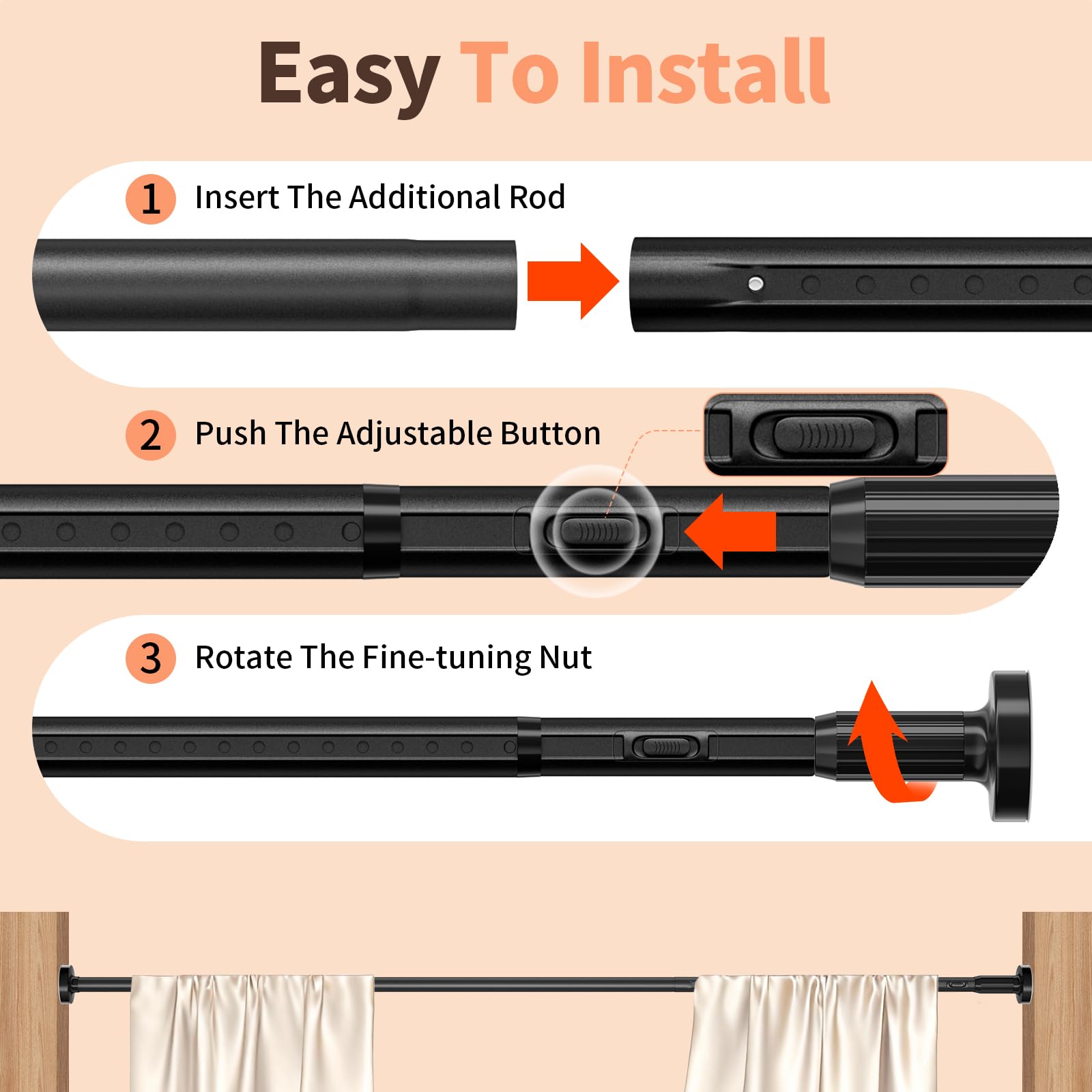 Treije tension rod easy adjustment control for tool-free setup