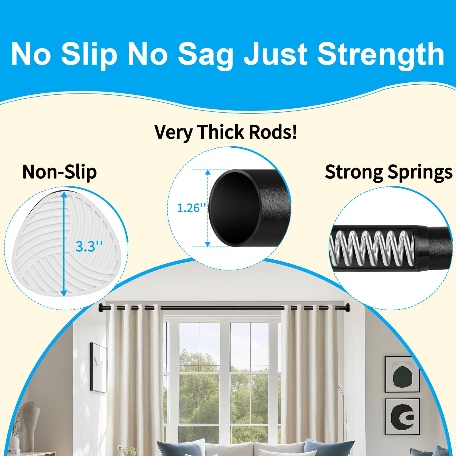 Treije tension rod indoor outdoor use blends with decor