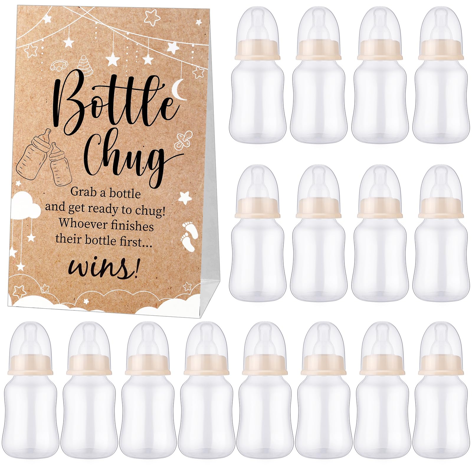 TrelaCo Bottle Chug Set with 20 baby bottles for fun baby shower games