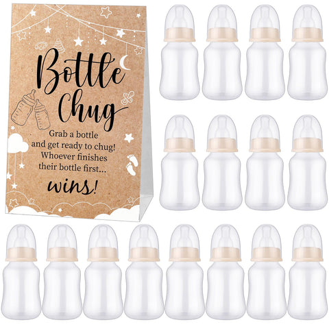 TrelaCo Bottle Chug Set with 20 baby bottles for fun baby shower games