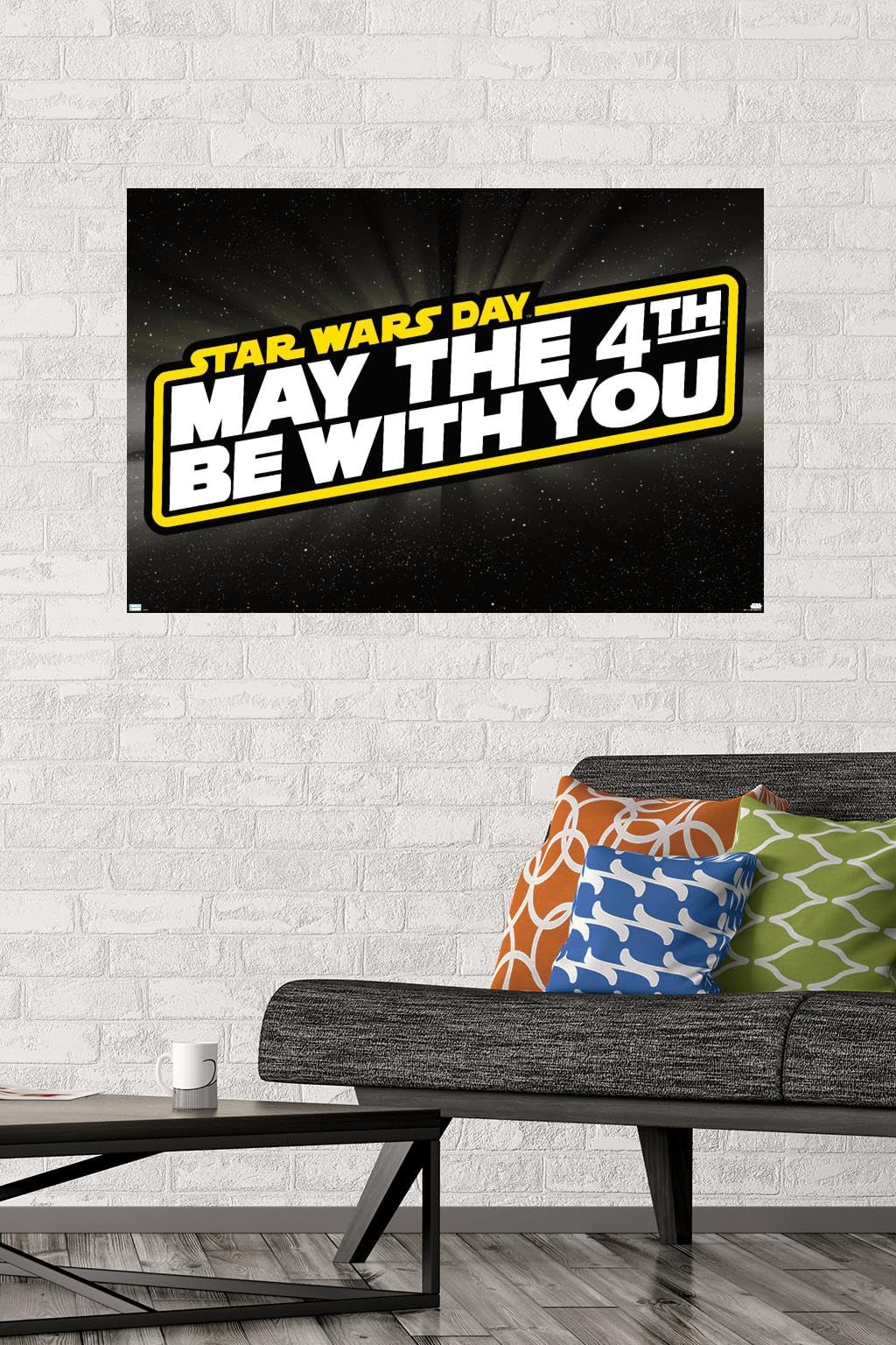Trends International Star Wars May the 4th logo wall poster closeup shows vivid hues for entertainment spaces.