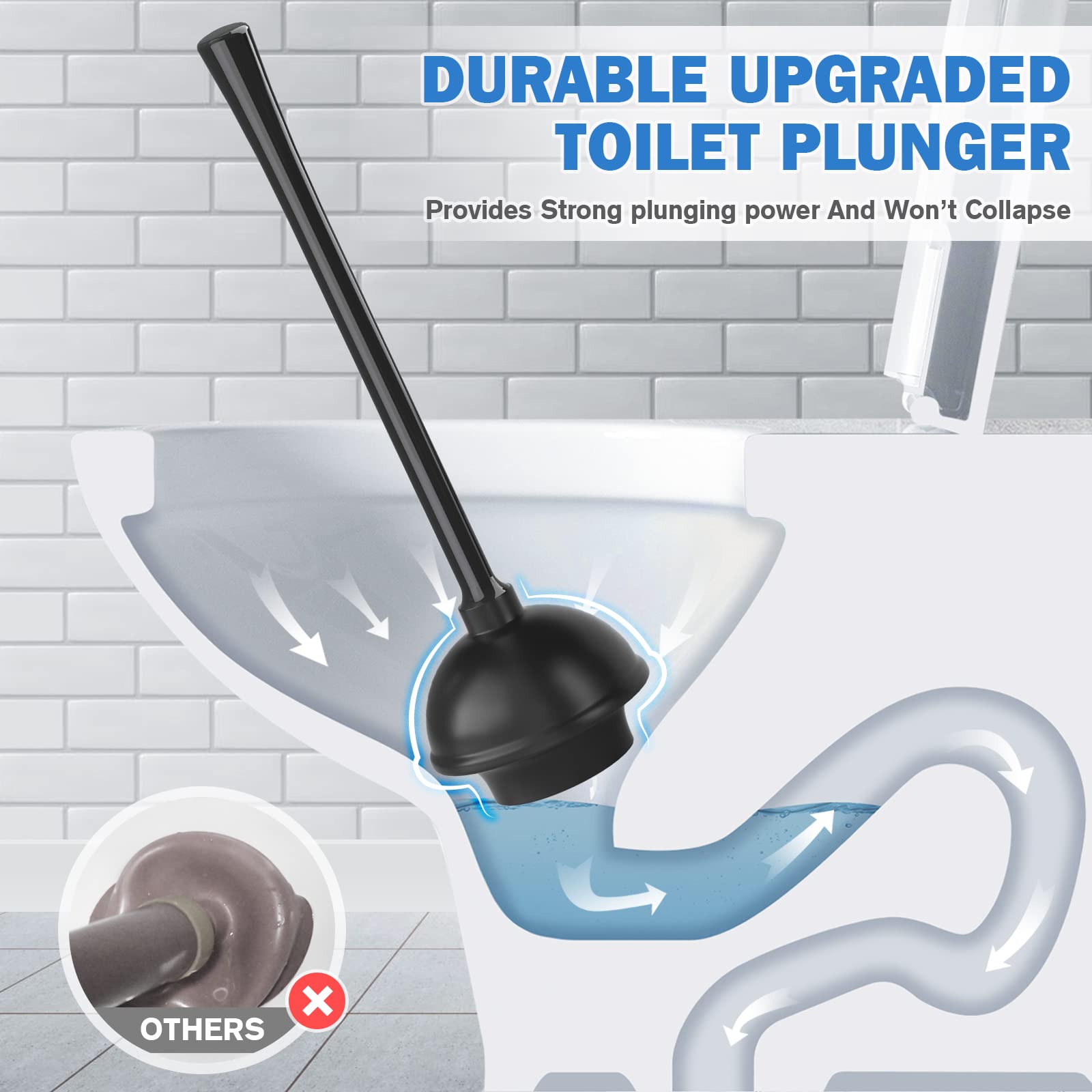TRENTI heavy-duty plunger with 5.7-inch suction cup for strong drains