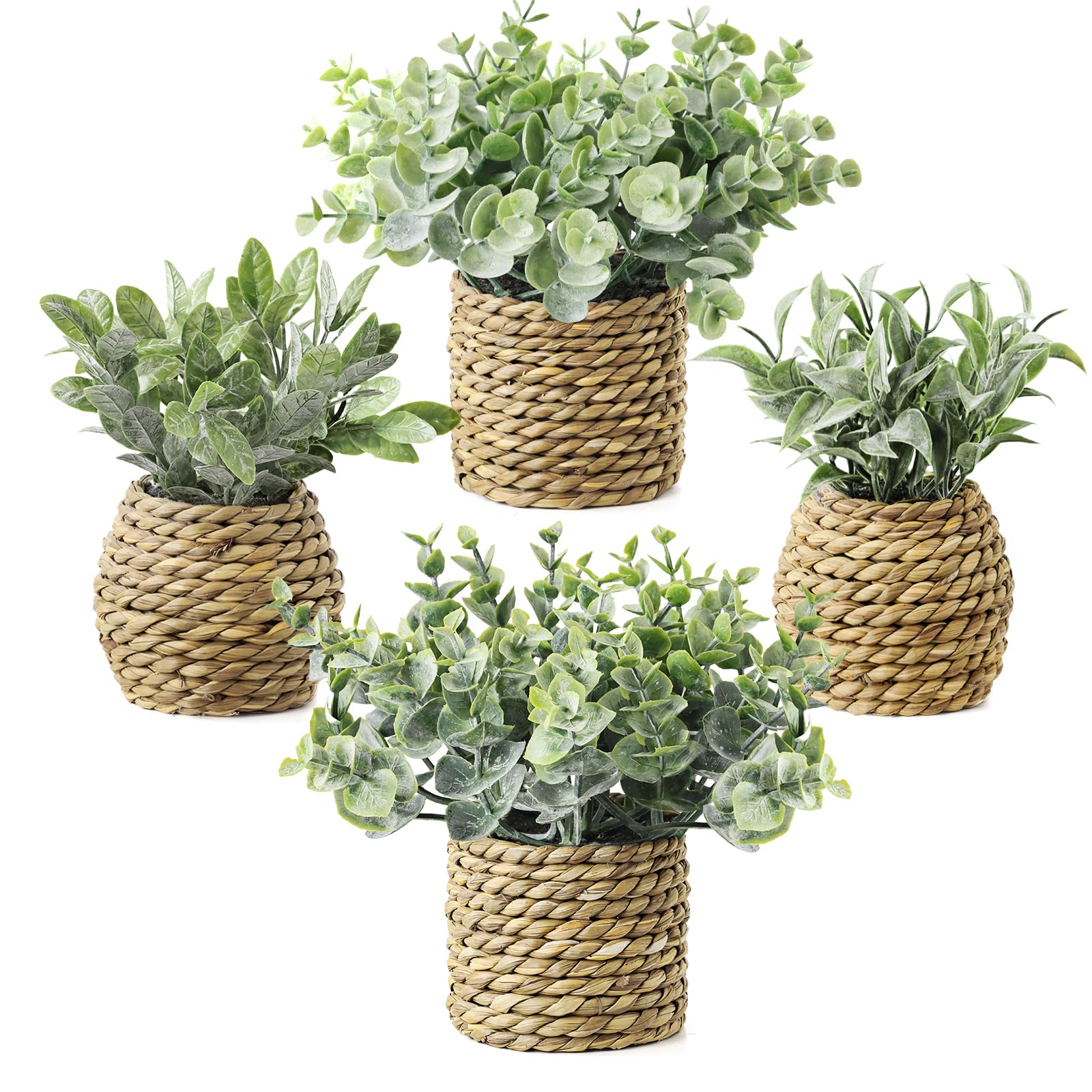 Treory small fake potted plant in seagrass planter for cozy indoor ambiance.