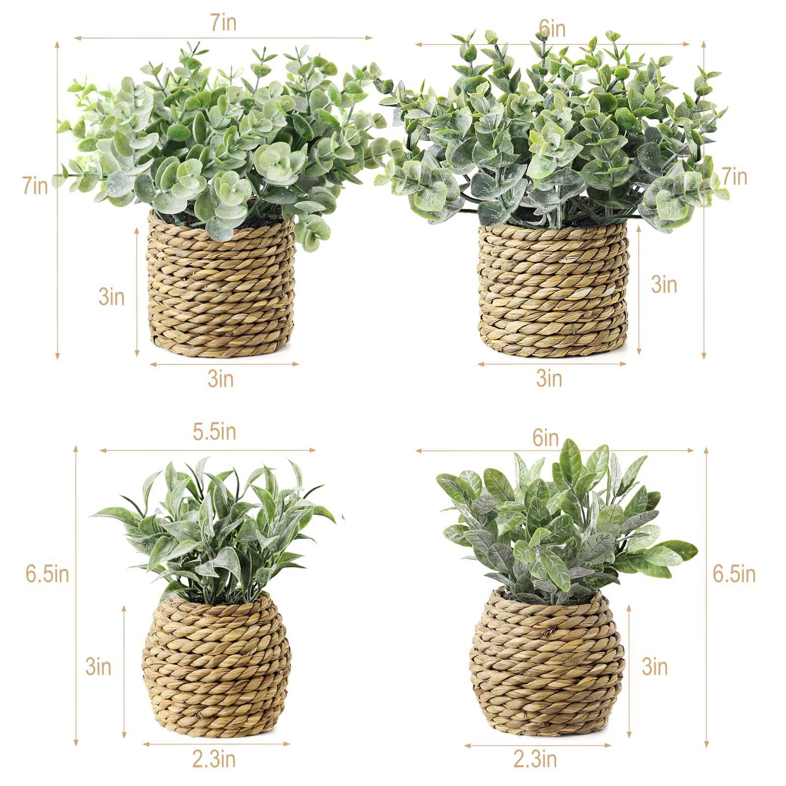 Treory 7-inch faux greenery in handwoven seagrass planter for shelves.