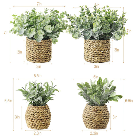 Treory 7-inch faux greenery in handwoven seagrass planter for shelves.