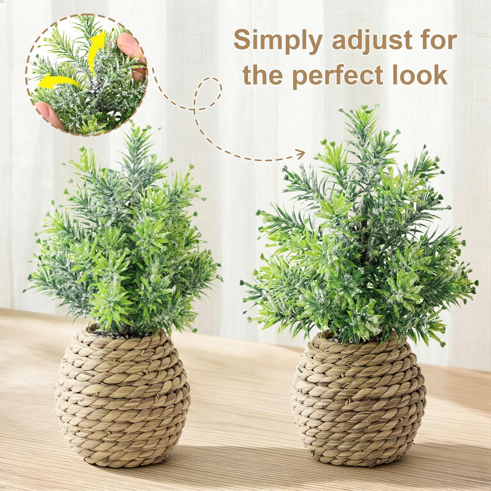 Treory 7-inch fake plant group in seagrass planters for living room decor.