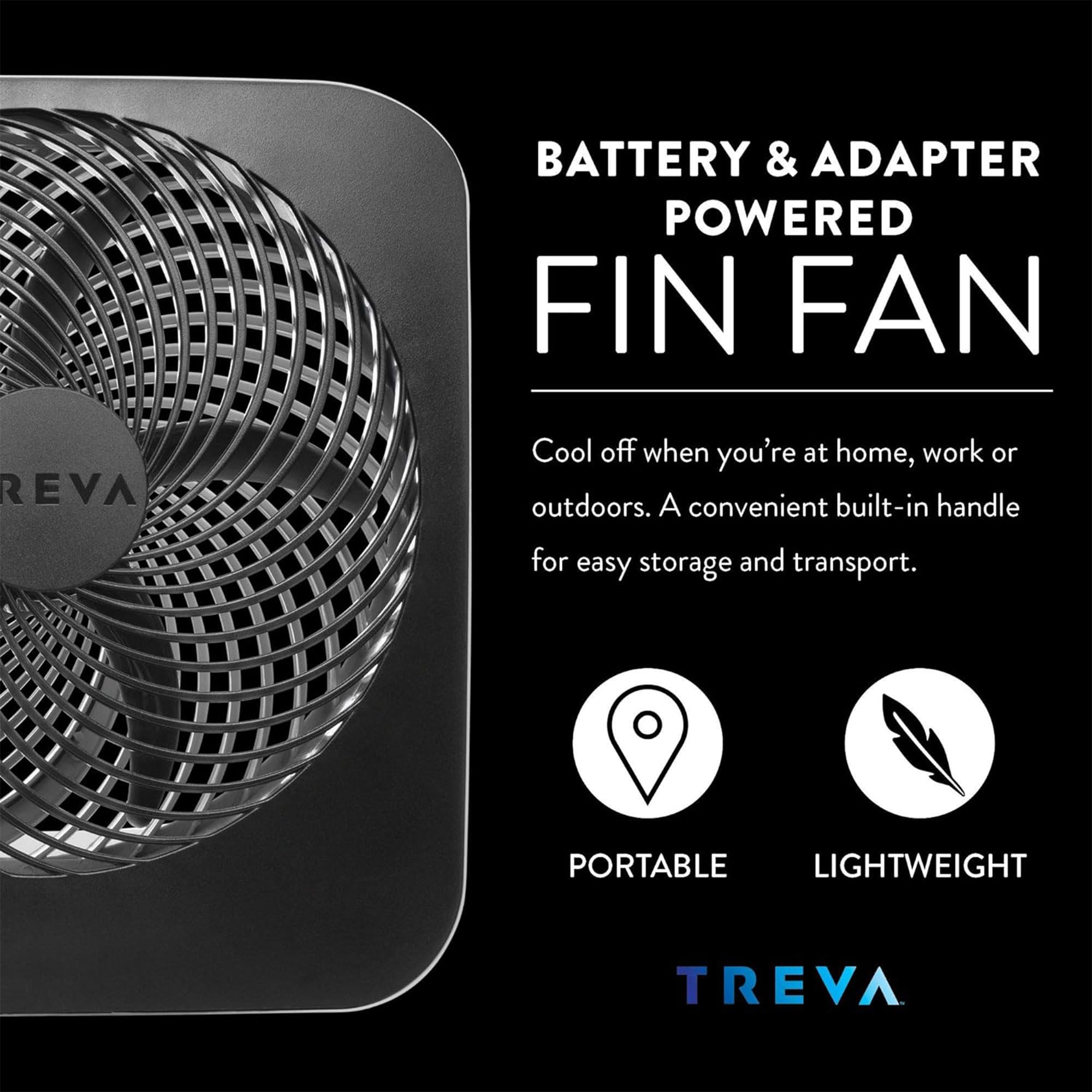 Treva 10-inch fan durable plastic construction for long-lasting use.