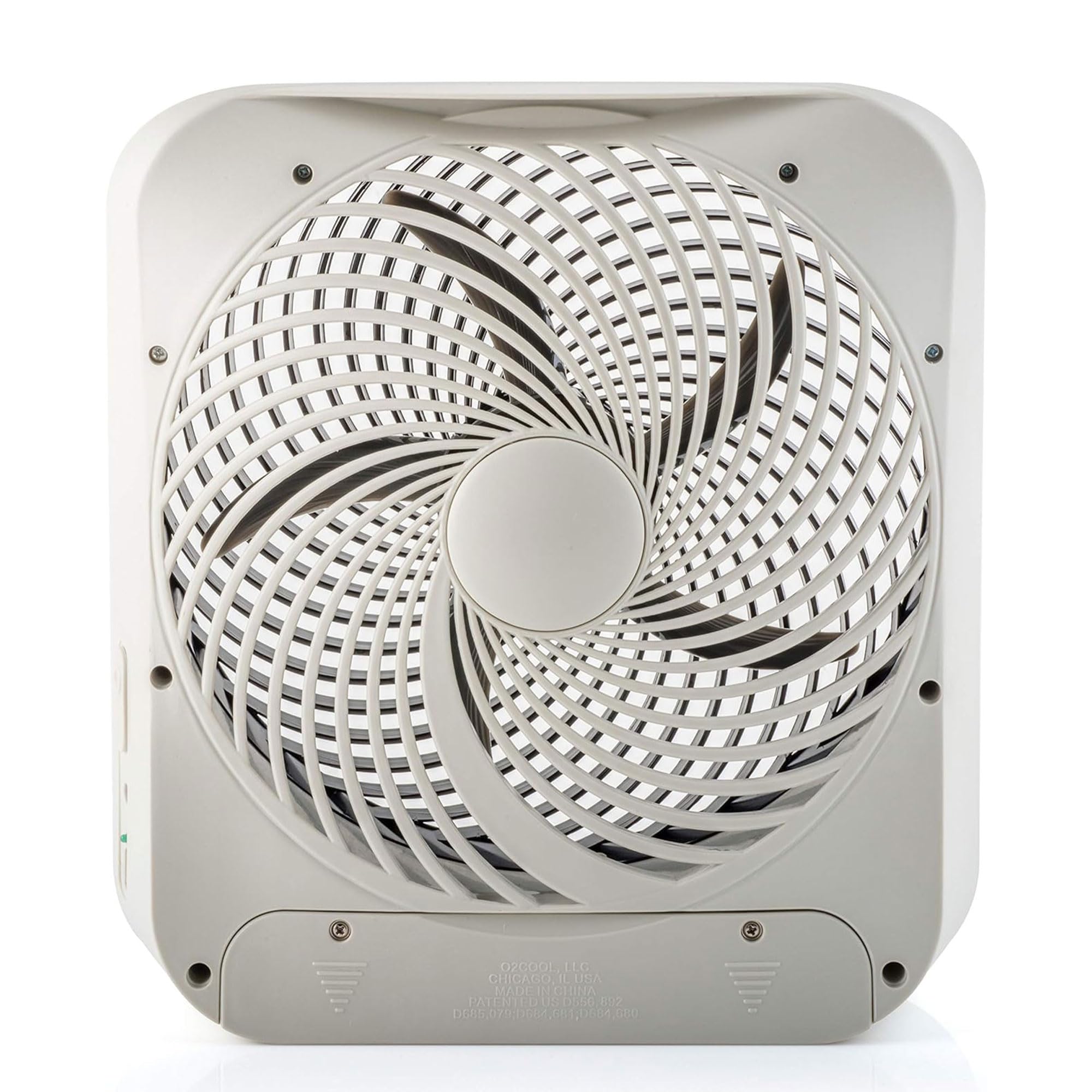 Treva 10-inch fan in travel or office setup offering two-speed cooling.