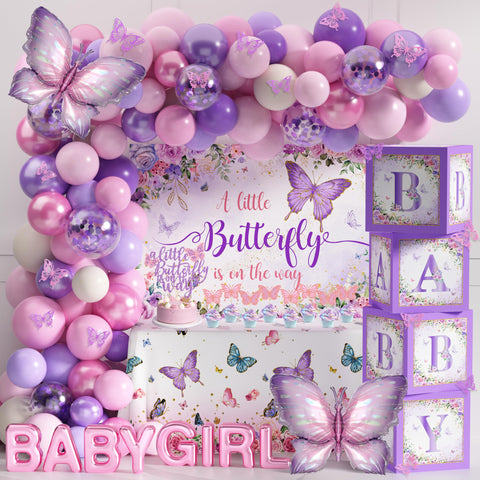 TREWAVE butterfly baby shower backdrop enhances the party photo area