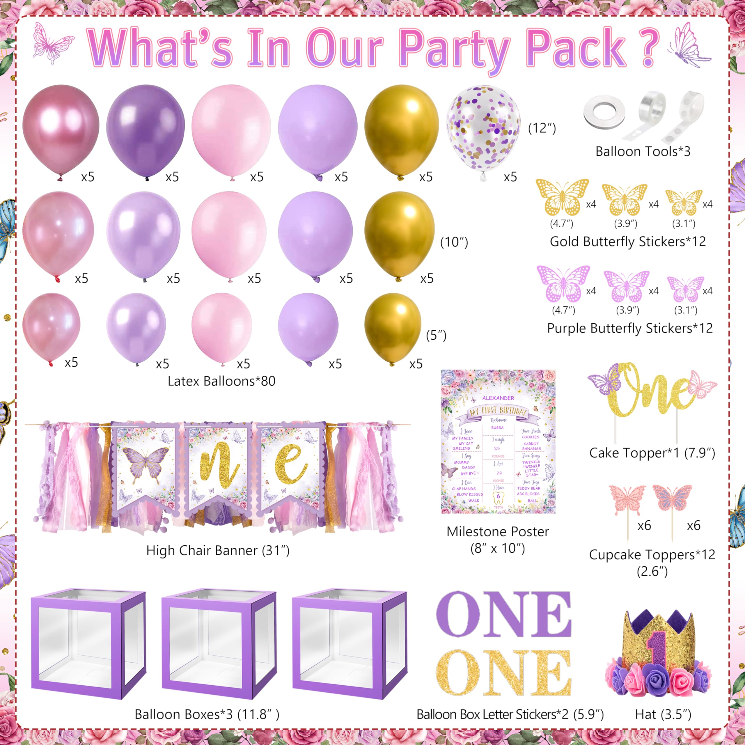 TREWAVE butterfly balloon boxes add colorful accents to the party setup.