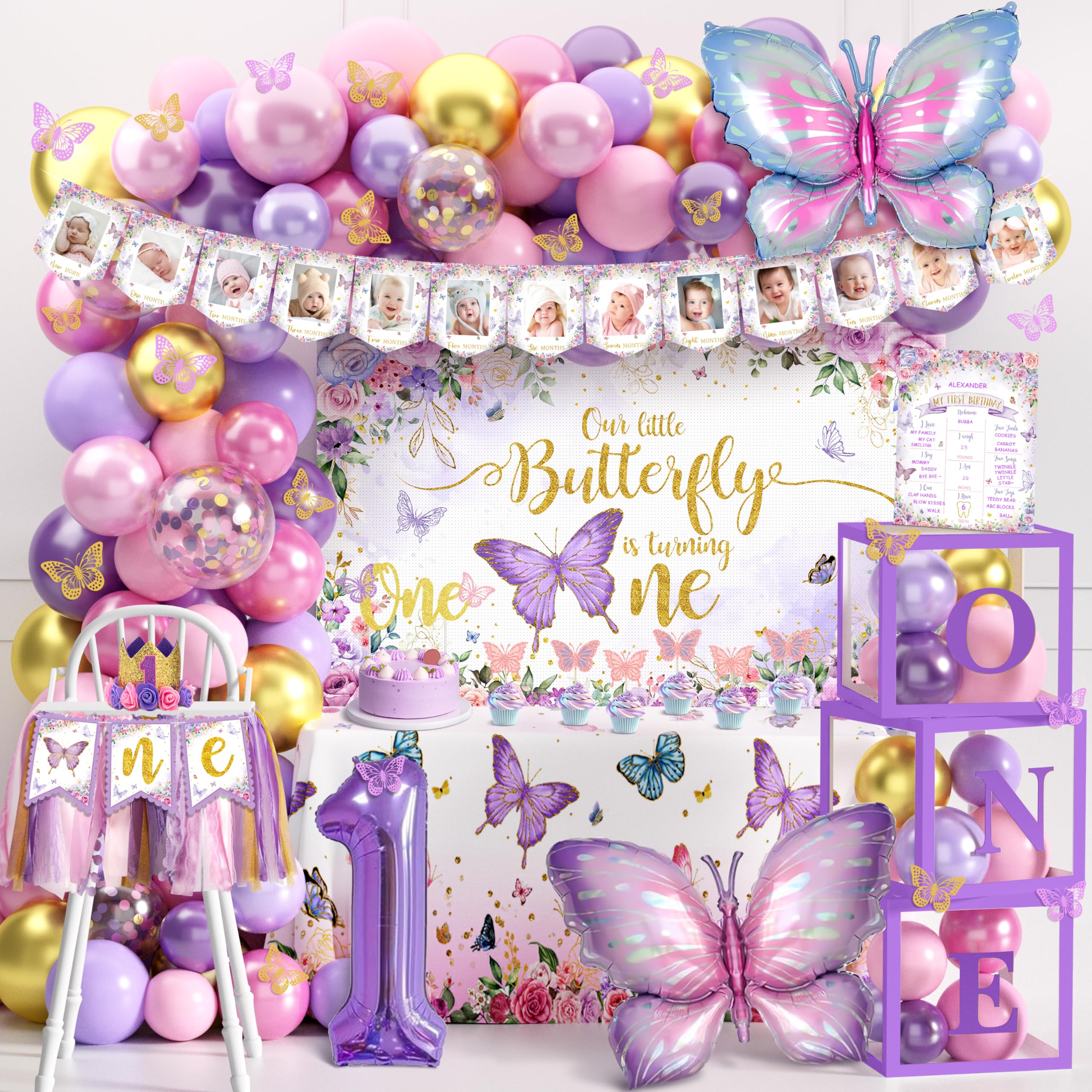 TREWAVE butterfly first birthday balloon arch decor for a festive entrance.