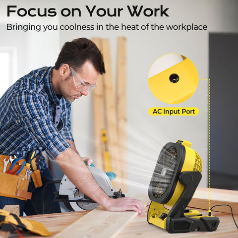 TREXEEN LED-equipped fan helps illuminate workspaces during low-light tasks.