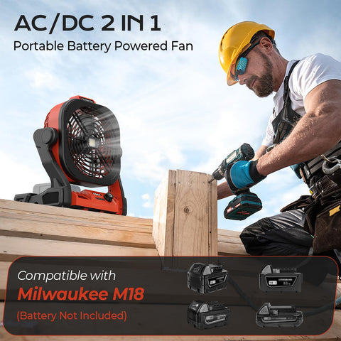 TREXEEN Milwaukee M18 compatibility with AC adapter setup enables reliable airflow on site.