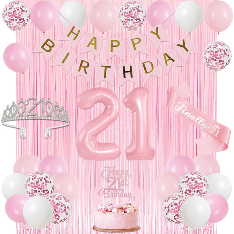Trgowaul 21st banner pastel pink and white used for cohesive party backdrop