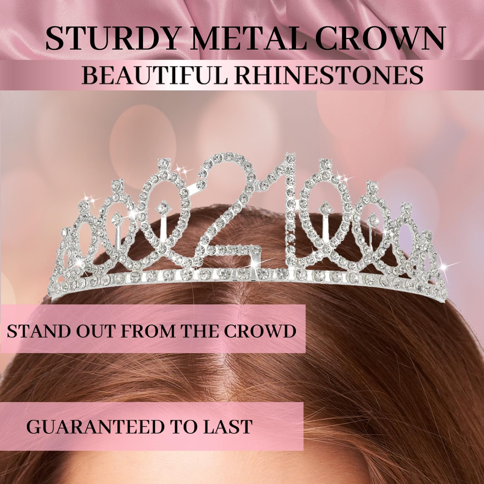 Trgowaul silver rhinestone crown with combs for secure wear