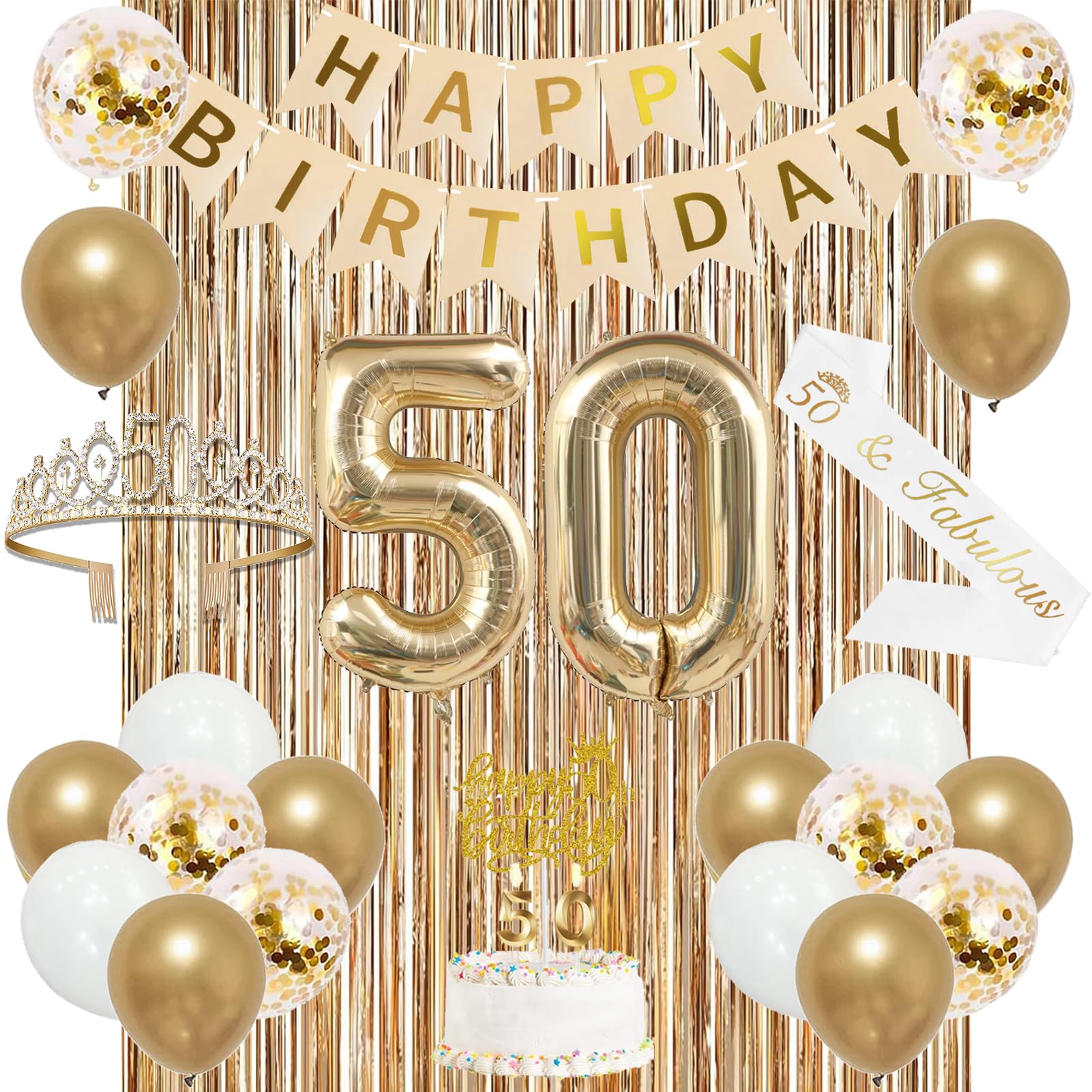 Trgowaul 50th banner gold — elegant milestone decor for parties.