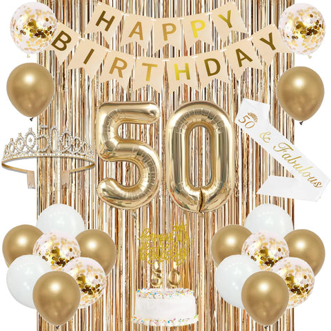 Trgowaul 50th banner gold — elegant milestone decor for parties.