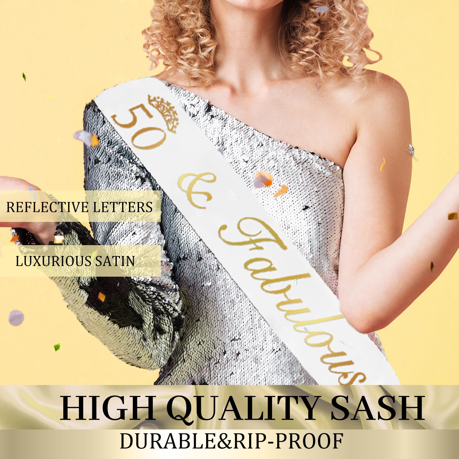 Trgowaul 50th crown gold-rhinestone — sparkly centerpiece for photos.