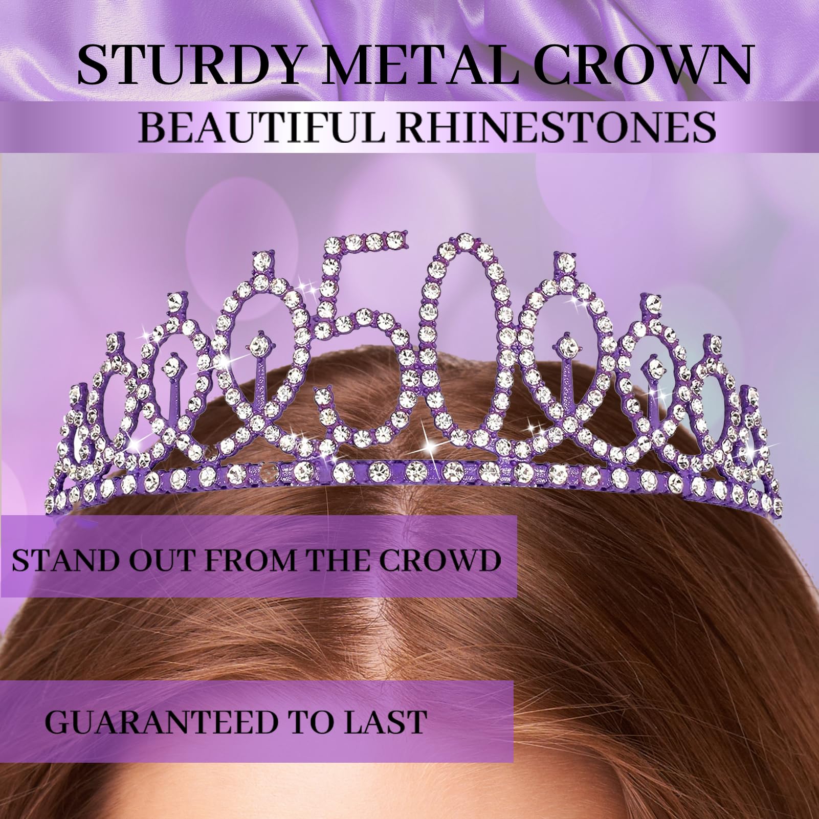 Trgowaul purple alloy crown with rhinestones adds a sparkling wearable highlight.
