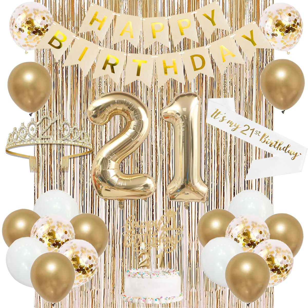 Trgowaul foil 21-number balloons gold for a glamorous 21st celebration