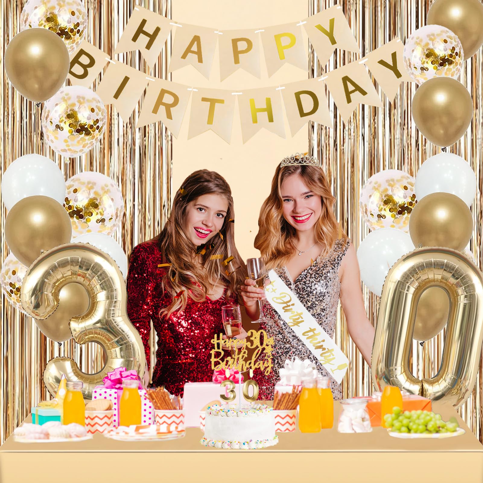 Trgowaul gold fringe curtain backdrop creates a glamorous photo wall.