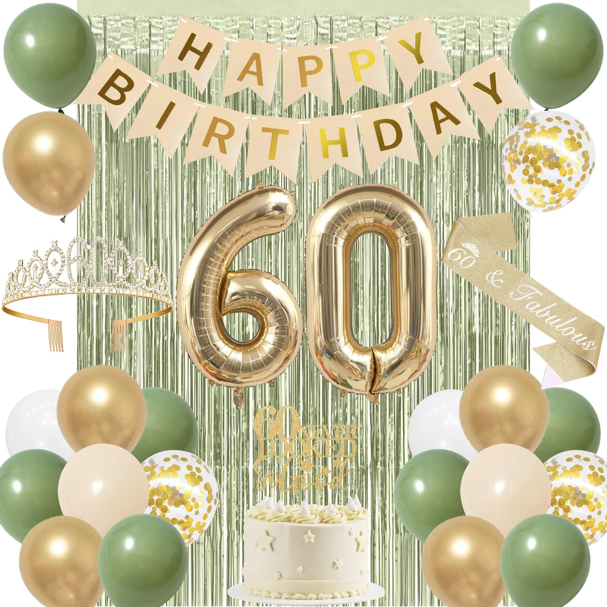 Trgowaul green gold 60th banner adds elegant flair to celebrations.