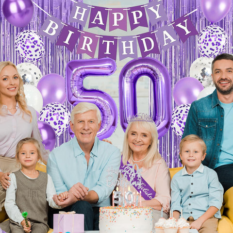 Trgowaul purple birthday banner highlights the milestone message clearly.