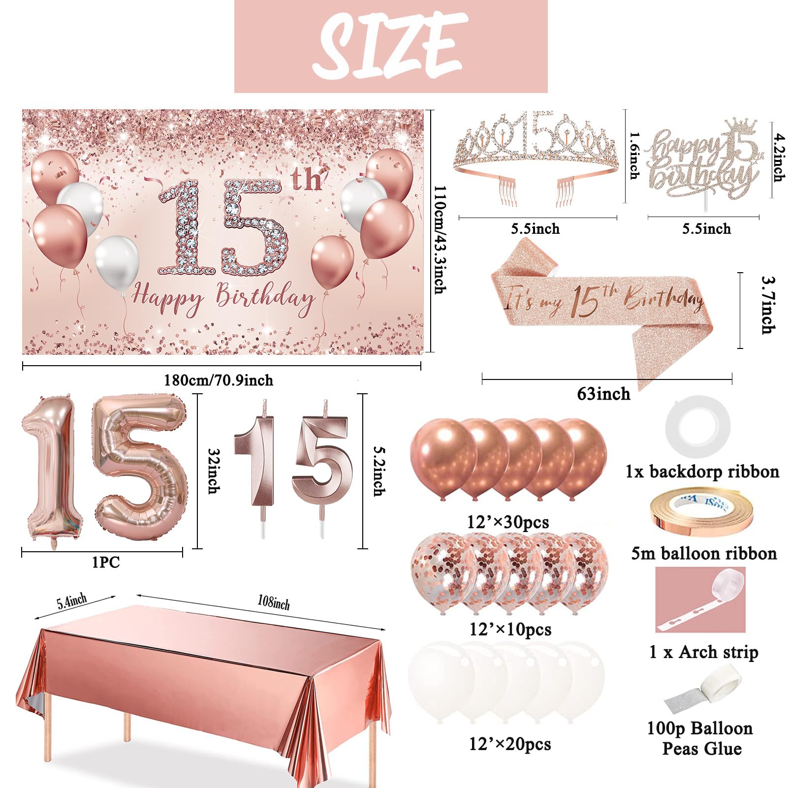 Trgowaul rose gold banner highlights the 15th birthday theme