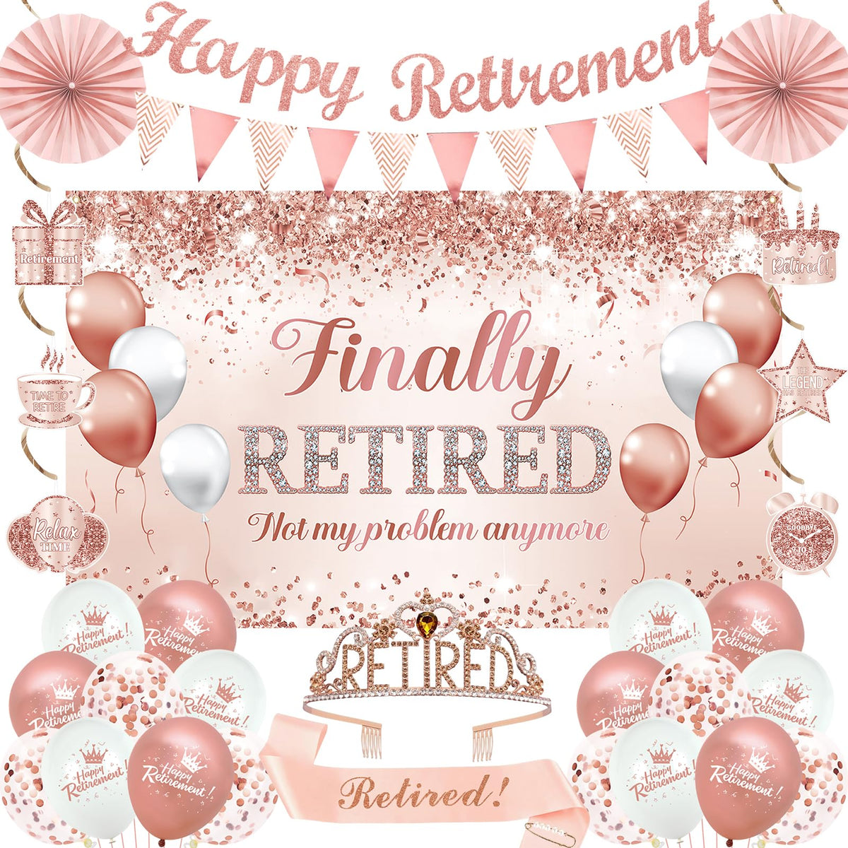Trgowaul rose gold retirement banner adds a festive focal point for the party.