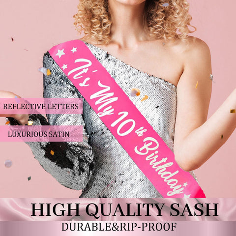 Trgowaul rose pink sash adds elegant flair for the birthday girl.