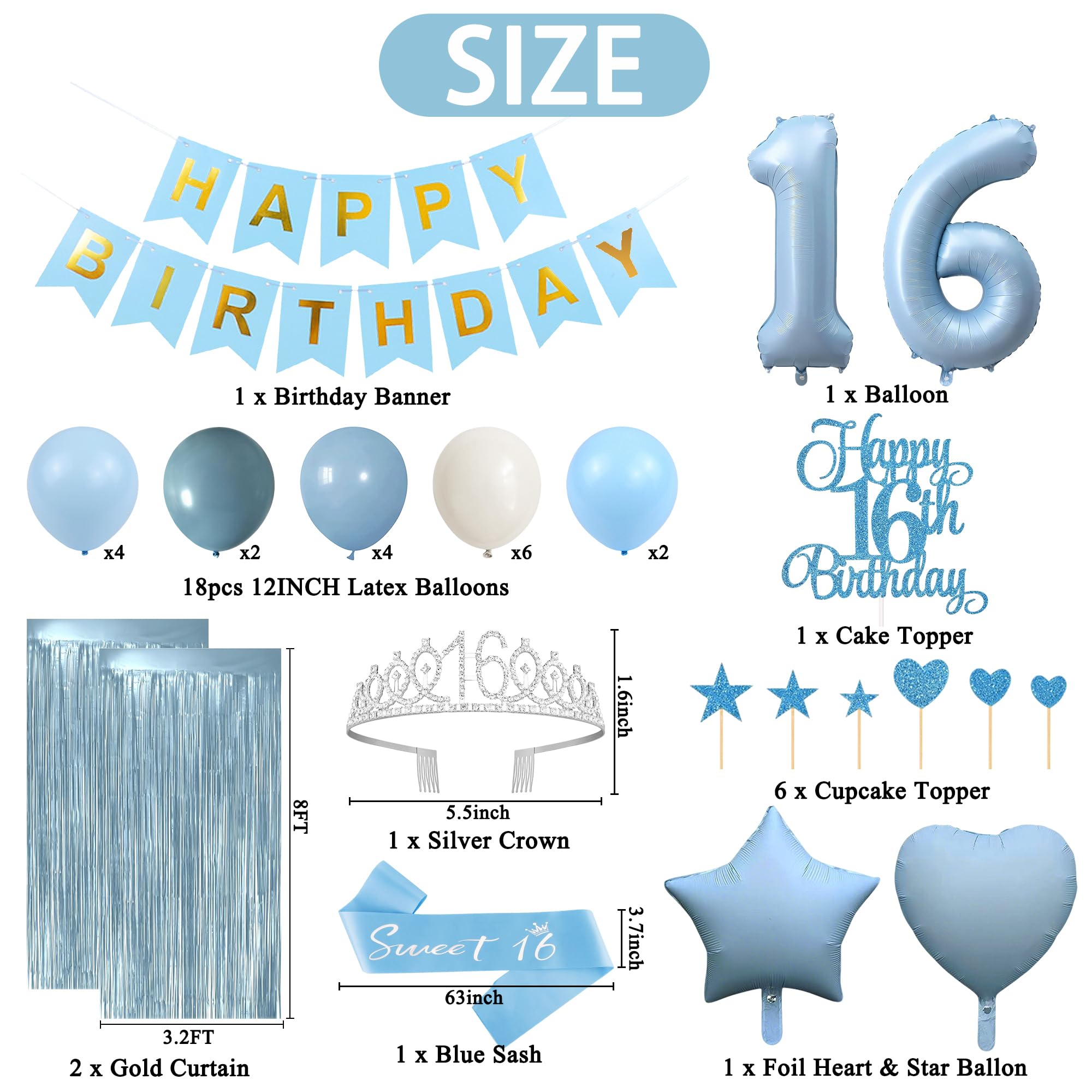 Trgowaul blue glitter sash adds sparkle to the 16th birthday outfit.