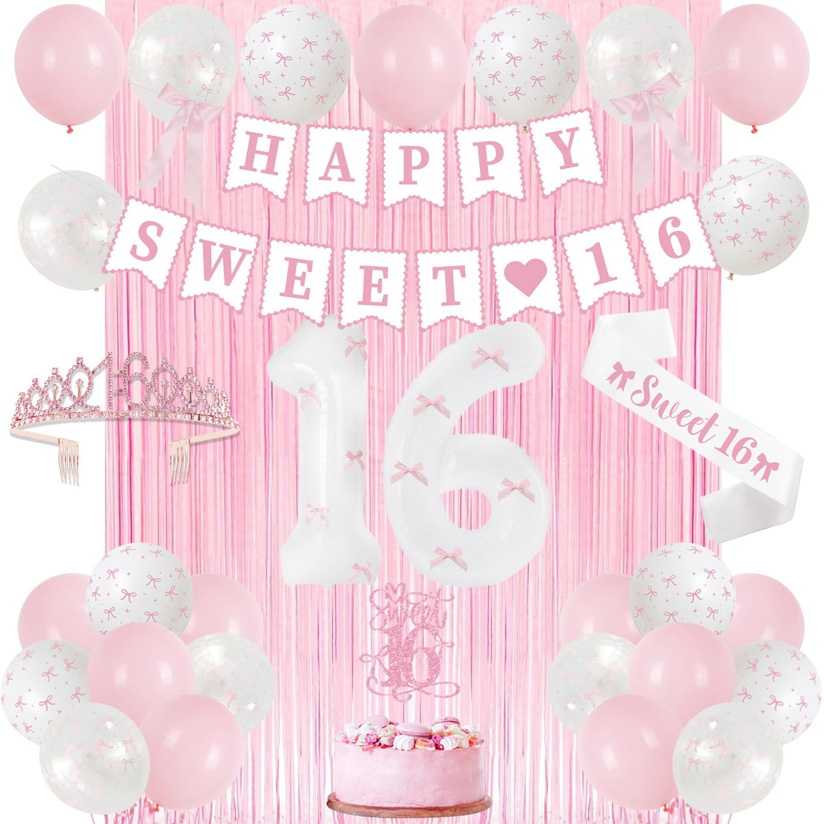 Trgowaul Sweet 16 pink banner for a festive birthday backdrop